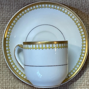 Vintage Haviland & Co Limoges Demitasse Cup and Saucer Set/Art Deco Pattern Style/Gold Yellow and Black/Demitasse/Limoges China/MCM Limoges