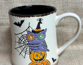 Halloween Jack O' Lanterns and Witch Owl Coffee Mug by Spectrum, Drinking,Hoot,Pumpkins