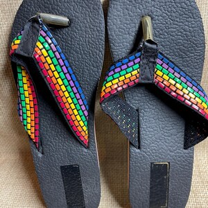 Vintage 80's Rainbow Flip Flops Size 8/rainbow Thong Flip Flops