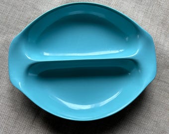 Vintage Russell Wright Melmac Turquoise Divided Serving Dish, Retro 60's Kitchen, Tableware