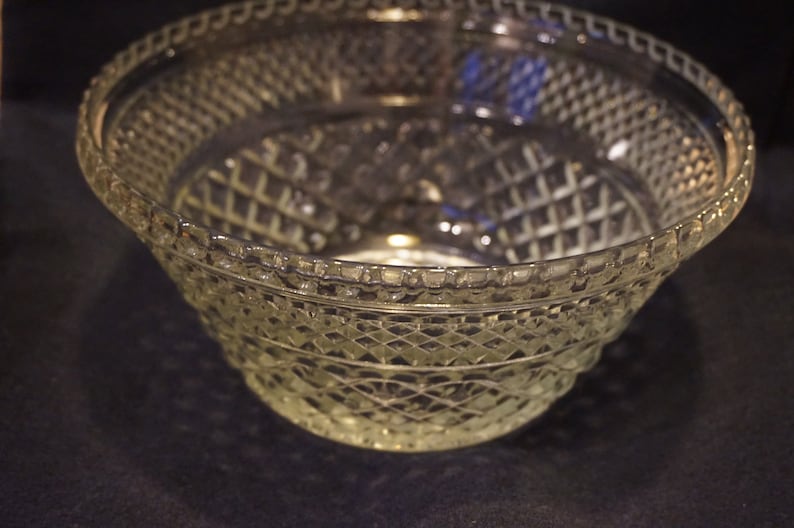 Vintage Wexford Anchor Hocking Glass Salad Bowl Wexford Pattern Anchor Hocking Medium Bowl Kitschy Mid Century Wexford Bowl