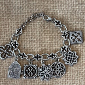 Vintage Brighton Gothica Retired Charm Bracelet/Brighton Bracelet/Cross/Windows/Gothic/Charms/90&#39;s Brighton Heavy Charm Bracelet