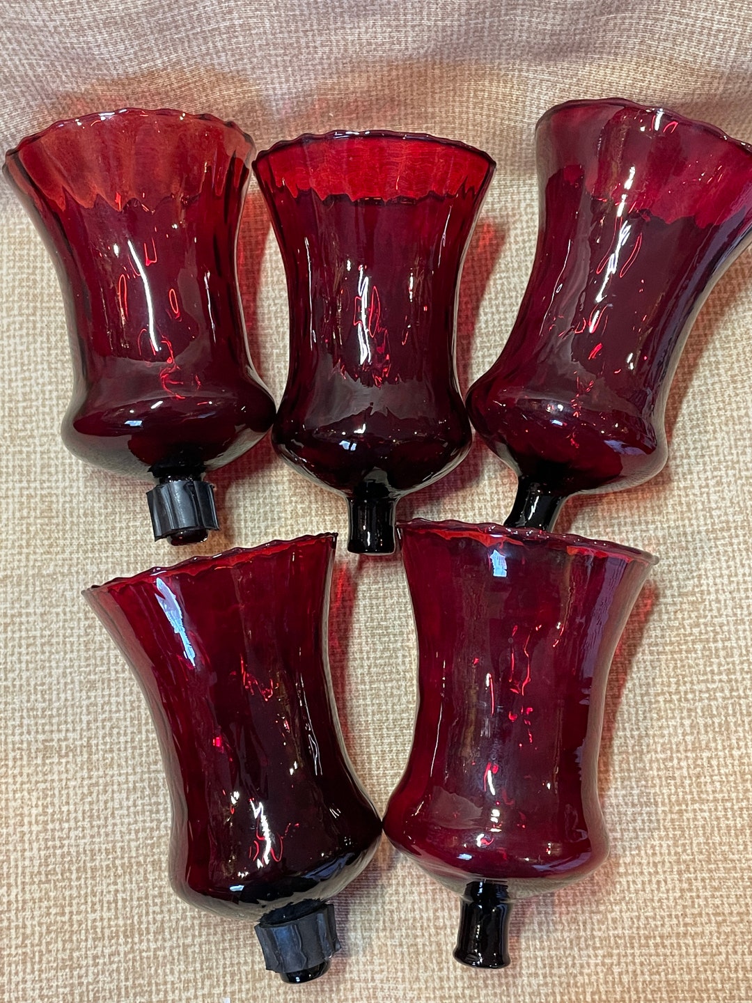 Vintage 70's Home Interiors Deep Red Glass Votive Holders/home Interiors Votives Set of 3/red