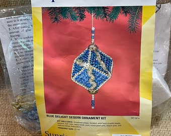 Vintage Sunrise Sequin and Beaded Ornament Kit Blue Delight Beaded Ornament Kit Christmas Beaded Ornament Kit BeadedSquares Set of 4 Beaded