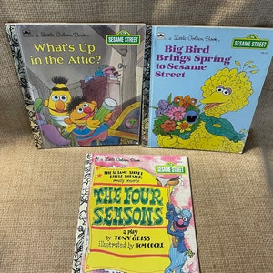 Vintage 70&#39;s-80&#39;s Sesame Street Golden Books Set of 3/Big Bird Brings Spring/The Four Seasons/What&#39;s Up in the Attic?/Ernie & Bert/Grover