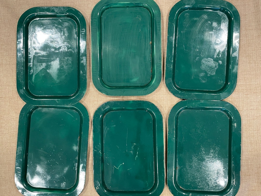 Vintage Metal Serving Trays Set of 6/green Metal Trays/home Decor