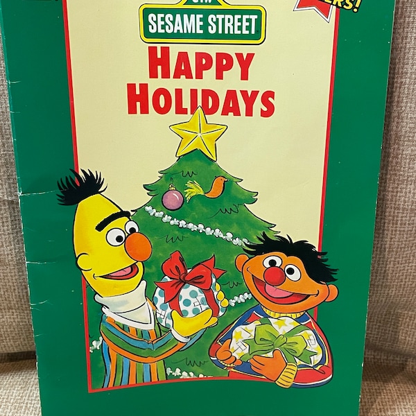 Vintage 1991 Sesame Street Giant Sticker Fun Happy Holidays Book/Golden Giant Sticker Book/Sesame Street Christmas Sticker Book/1991 Sesame