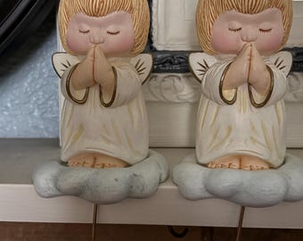 Vintage Hallmark Praying Angel Christmas Stocking Holder, Holiday Decor