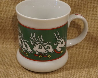 Vintage Takahashi Christmas Reindeer Jingle Bells Mug/Green Reindeer with Bells Takahashi Mug/San Francisco/Christmas Mug/Rudolph Mug