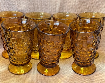 Vintage Whitehall Amber Footed Tumblers door Colony/Amber Tall Tumbler Iced Tea Glazen/Whitehall Amber Bril/MCM Colony Amber