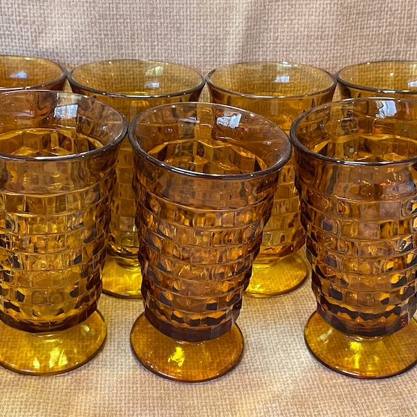 Vintage Whitehall Amber Footed Tumblers by Colony/Amber Tall Tumbler Iced Tea Glasses/Whitehall Amber Glasses/MCM Colony Amber
