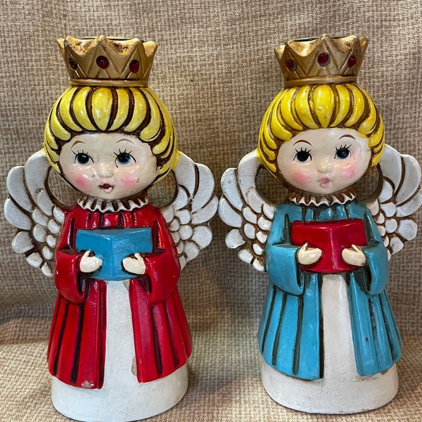 Vintage 70's Homco Choir Angel Candlestick Holder Christmas Decoration/Set of 2 Choir Angels/Homco Christmas Angels/Candleholder/Home Decor