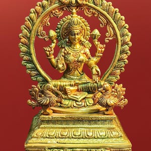 Lakshmi Goddess Statue, 13.5 inches Sitting Laxmiji Idol for Home Temple, Hindu Goddess of Fortune and Abundance, Devi Lakshmi Maa Sculpture
