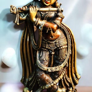 16 inches Brass Lord Krishna Statue, Handmade Krishna Idol, Housewarming Gifts, Gopala, Standing Krishna Statue with flute, God of Love..