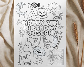 Do It Yourself Editable Canva Template, Spooky Birthday Coloring Sheet, Birthday Coloring Page, Craft Activity Sheet, Table Mat Printable