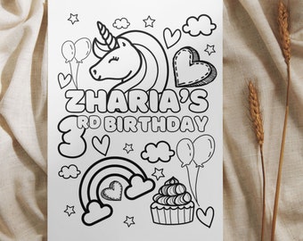 Do It Yourself Editable Canva Template, Birthday Coloring Sheet, Birthday Coloring Page, Kids Party Favor, Unicorn Birthday Favor
