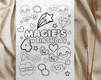 Do It Yourself Editable Canva Template, Kids Emoji Birthday Coloring Sheet, Kids Birthday Favor, Birthday Coloring Page, Activity Sheet