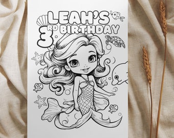 Do It Yourself Editable Canva Template, Mermaid Birthday Coloring Sheet, Birthday Coloring Page, Craft Activity Sheet, Table Mat Printable