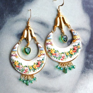 Earrings Atrio Chandelier Queen of Portugal Antique Tiles - Palace of Queluz Versailles Renaissance Tuscan Cubic Bohemian Ships from USA