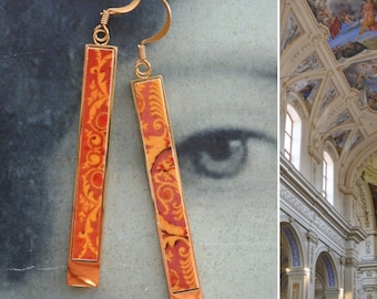 Atrio Earrings Matchstick Bar Corleone Chiesa San Martino Frescoes Italy Italian Orecchini 1382 Orange Stainless Steel 2 options