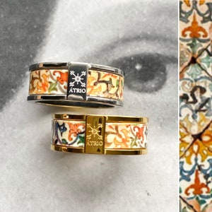 Atrio Tile Ring Portugal Tile Antique Azulejo Pinterest CoIMBRA 1590 -  Solid Stainless Steel  - Ships from USA Silver or Gold