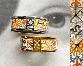 Atrio Tile Ring Portugal Tile Antique Azulejo Pinterest CoIMBRA 1590 -  Solid Stainless Steel  - Ships from USA Silver or Gold