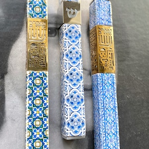 Mezuzah Case Atrio Tiles Portugal Antique Azulejo Cartaxo- STAR Of DAVID - Israel Jew Jewish Torah Jerusalem Shin OR Joana blue and White