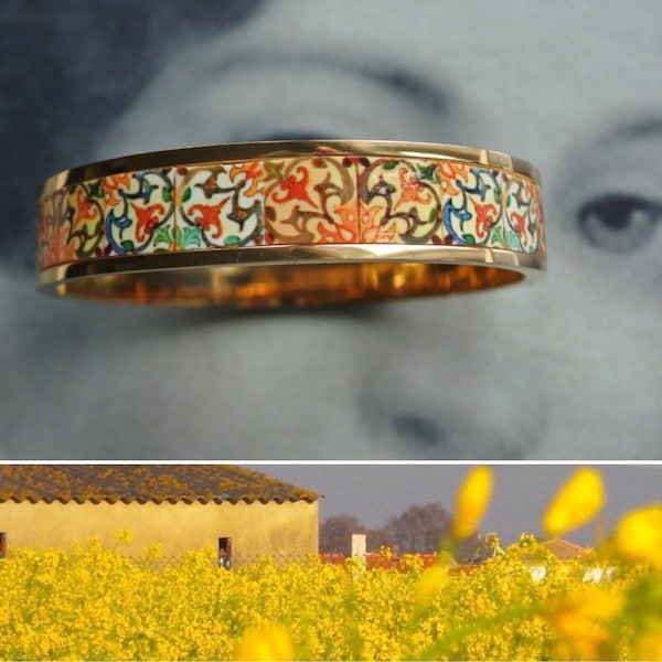 Bangle ATRIO Portugal Tile Bracelet Antique Azulejo Pinterest CoIMBRA 1590 - Stainless Steel - Ships from USA Side Closure Gift boxed