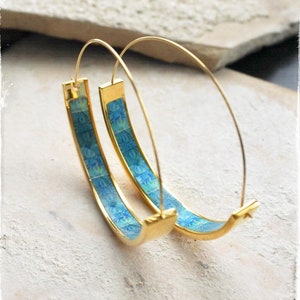 Hoop Earrings Atrio Portugal Tile Turquoise Azulejo Caldas da Rainha  Persian Tiles Gift Boxed SOLID Stainless Steel  Hypo Allergenic 1.75"