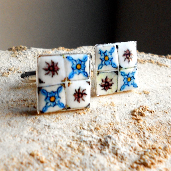 Portugal AZULEJO AntiqueTile Replica Cufflinks POMBALINE 18th Century (see photo) 17mm