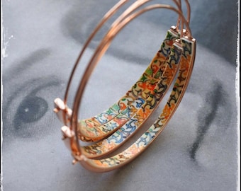 HOOP Earrings ATRIO Portugal Tile Antique Azulejo Delicate CoIMBRA 1590 - One set - Rose Gold 2" Gift Box Included - Ships from USA