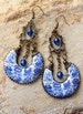 Ethnic Bohemian Gypsy Persian EARRINGs Portugal Antique Azulejo Tile ChANDELIER - CoIMBRA 1690 Blue Delft  Boho Hippie  USA Shipping 