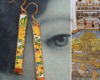 Atrio Earrings Capri Italy  Bar Italian  LEMONS Church of St. Michael Anacapri 1761 Maoilica Majolica Matchstick Reversible 2 Options