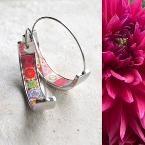 Hoops Earrings Atrio Tile Flat Bottom Portugal Stainless Steel Antique Azulejo -  1&quot;  RED Tiles USA Shipping Girls Women Small