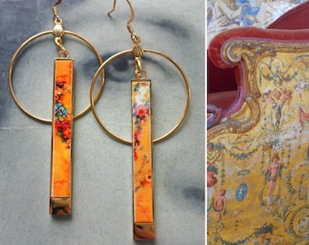 Atrio Earrings Matchstick Circle Bar Frescoes DONA MARIA Queen of Portugal - Palace of Queluz,  Versailles Renaissance Tuscan 2 Options