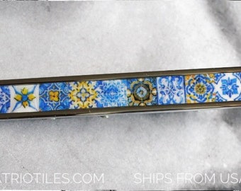 Tie Bar Atrio Tile Portugal Clip Groom Men's Fashion Metro Accessories Azulejo -  Blue Gold 16 - 17th Century Tiles USA Shipping