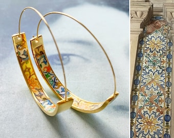 HOOP Earrings ATRIO Portugal Tile Antique Azulejo Pinterest CoIMBRA 1590 -  Stainless Steel 1.75" Gift Box Included - Ships from USA