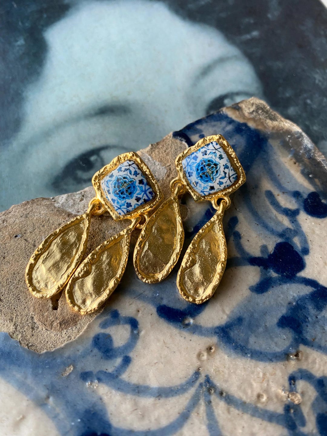 Stud Earrings Portugal Tile Atrio SOLID STAINLESS Steel 17th