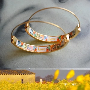 HOOP Earrings LOVE Art Atrio Portugal Tile Antique Azulejo CoIMBRA 1590  Stainless Steel 1.50&quot; Gift Box Included - Ships from USA