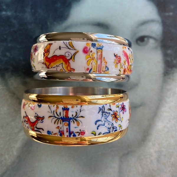 Bangle COIMBRA Portugal 17th Century Pottery Cuff Bracelet Ceramic DeeR  Ceramicas -  Stainless Steel Gold Tone Ships from USA