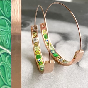 Hoops Earrings Hoop Atrio Tile Green Azulejo Portugal  STAINLESS STEEL Pinterest  Delicate 1.5&quot;  Ships from USA Rose Gold