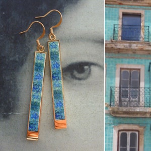 Earrings Atrio Matchstick Bar Portugal Tile Turquoise  Azulejo Caldas da Rainha  Persian Tiles Gift Boxed  Hypo Allergenic minimal 2 Options