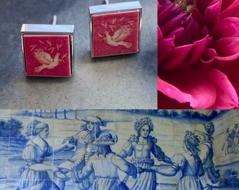 Postoorbellen van Atrio Doves Chapel Fresco's ROZE MASSIEF roestvrij staal- Nationaal Paleis van Sintra - Duiven- Geschenkdoos 489 Small