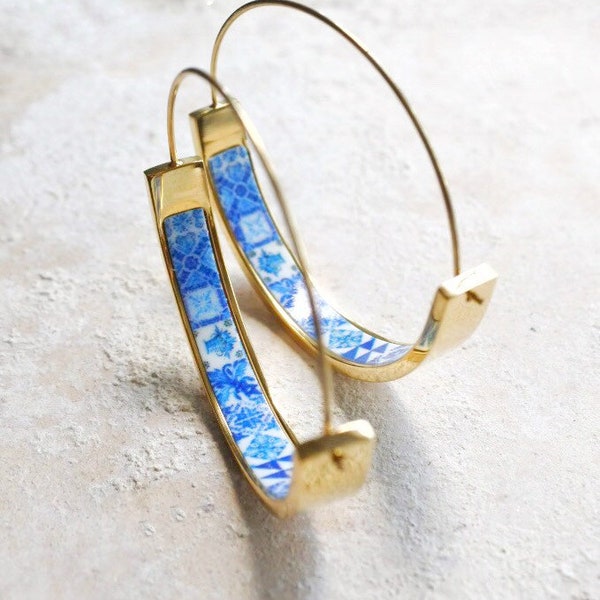 Ohrringe ATRIO Hoops Tile Portugal Edelstahl Antik Azulejo