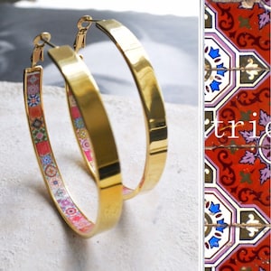 Atrio Tile Hoops Earrings Red Portugal Stainless Steel Antique Azulejo - 2" or 5cm Ships from USA