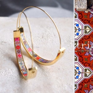 Hoops Earrings Hoop Atrio Tile Red Azulejo Portugal  STAINLESS STEEL Pinterest  Delicate 1.5&quot;  Ships from USA