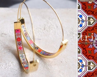 Hoops Earrings Hoop Atrio Tile Red Azulejo Portugal  STAINLESS STEEL Pinterest  Delicate 1.5&quot;  Ships from USA