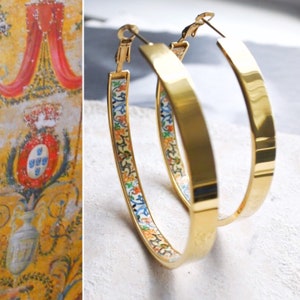 HOOP Earrings ATRIO Portugal Tile Antique Azulejo Pinterest CoIMBRA 1590 -  Stainless Steel 2&quot; (5cm) Gift Box Included - Ships from USA
