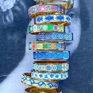 Atrio Bangle Bracelet Portugal Tile Portuguese Azulejos Mother&#39;s Day Side Closure Stainless Steel