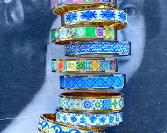 Atrio Bangle Bracelet Portugal Tile Portuguese Azulejos Mother's Day Side Closure Stainless Steel